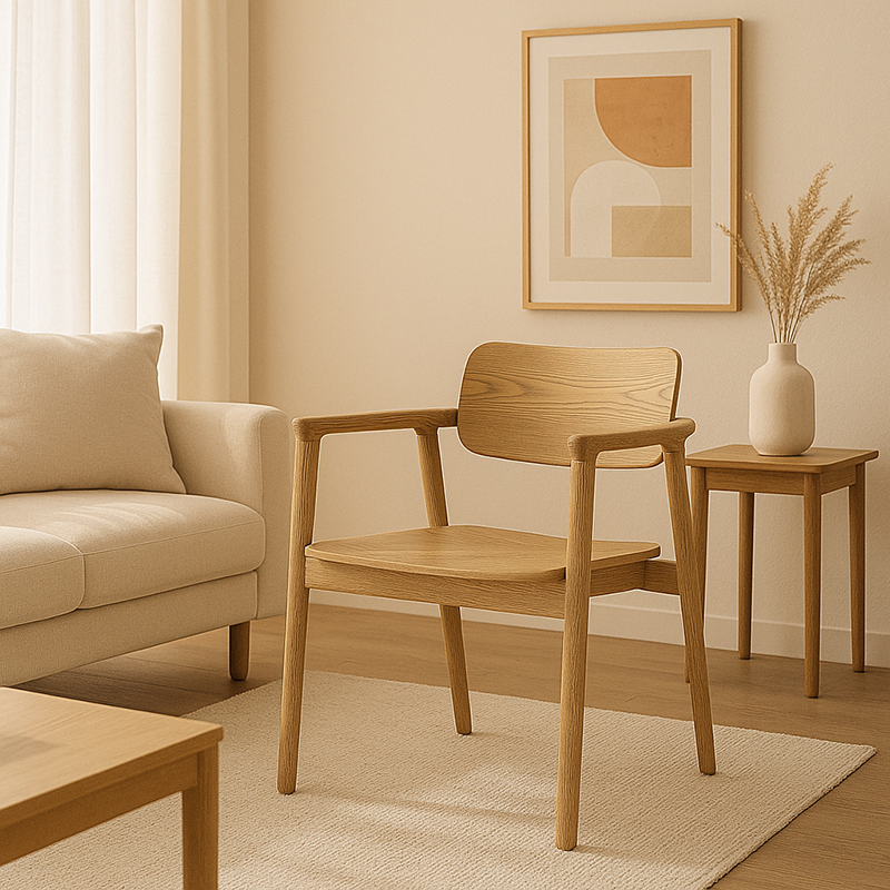 North American White Ash - Contemporary Scandinavian Solid Wood Chair: Delicate Natural Grain - Ergonomic Backrest & Armrest Dining Chair For Dining Room Cuvalon