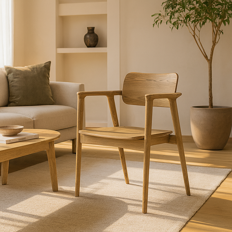 North American White Ash - Contemporary Scandinavian Solid Wood Chair: Delicate Natural Grain - Ergonomic Backrest & Armrest Dining Chair For Dining Room Cuvalon