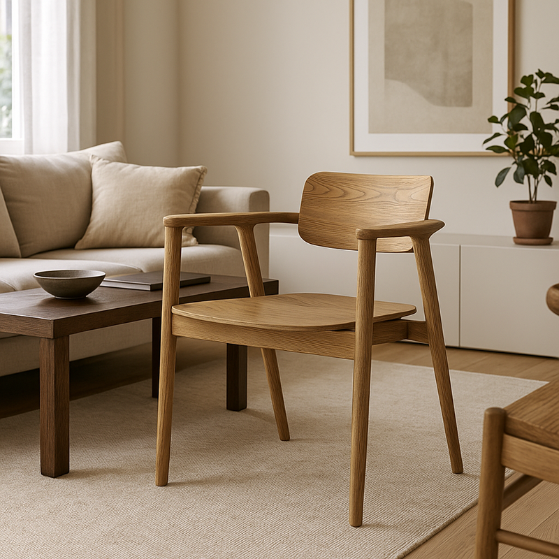 North American White Ash - Contemporary Scandinavian Solid Wood Chair: Delicate Natural Grain - Ergonomic Backrest & Armrest Dining Chair For Dining Room Cuvalon