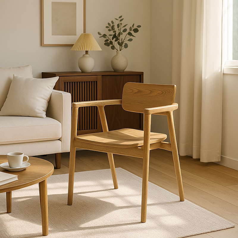 North American White Ash - Contemporary Scandinavian Solid Wood Chair: Delicate Natural Grain - Ergonomic Backrest & Armrest Dining Chair For Dining Room Cuvalon