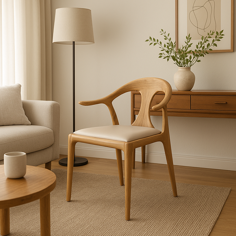 North American White Ash - Contemporary Scandinavian Solid Wood Chair: Contoured One-Piece Backrest & Armrest Dining Chair For Dining Room Cuvalon