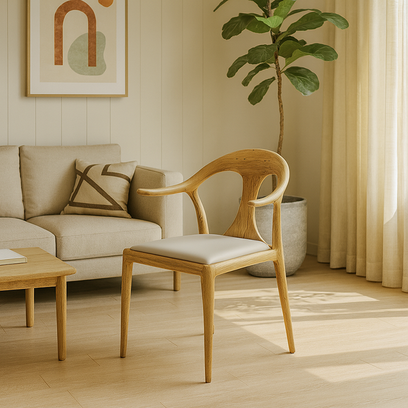 North American White Ash - Contemporary Scandinavian Solid Wood Chair: Contoured One-Piece Backrest & Armrest Dining Chair For Dining Room Cuvalon