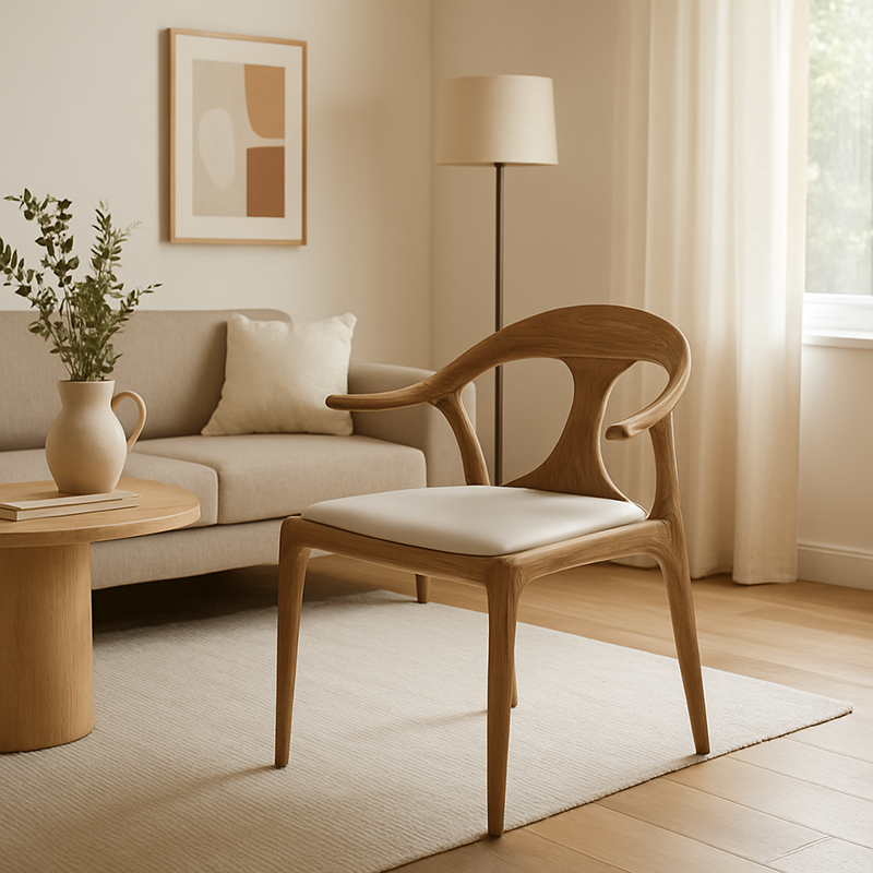 North American White Ash - Contemporary Scandinavian Solid Wood Chair: Contoured One-Piece Backrest & Armrest Dining Chair For Dining Room Cuvalon