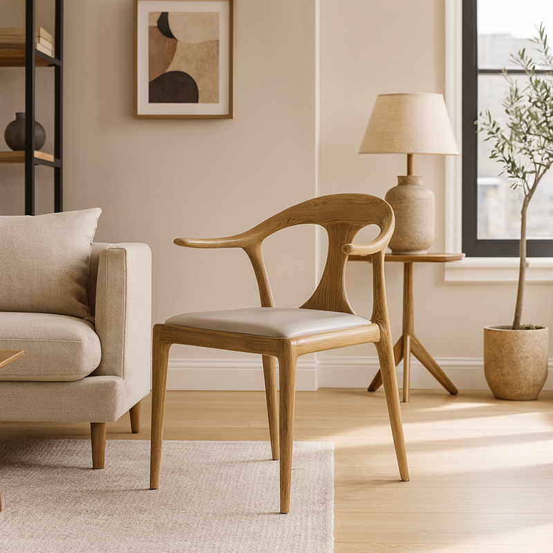 North American White Ash - Contemporary Scandinavian Solid Wood Chair: Contoured One-Piece Backrest & Armrest Dining Chair For Dining Room Cuvalon