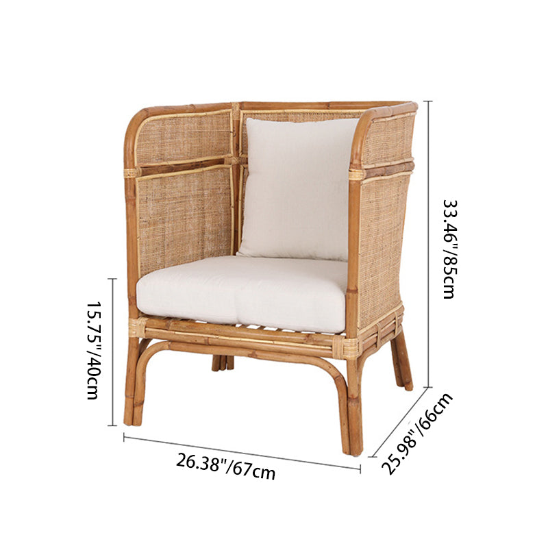 Traditional Chinese Backrest Armrest Sofa: Natural Indonesian Rattan & Handwoven - Waterproof Cushion Zen-Style Chair For Living Room Cuvalon