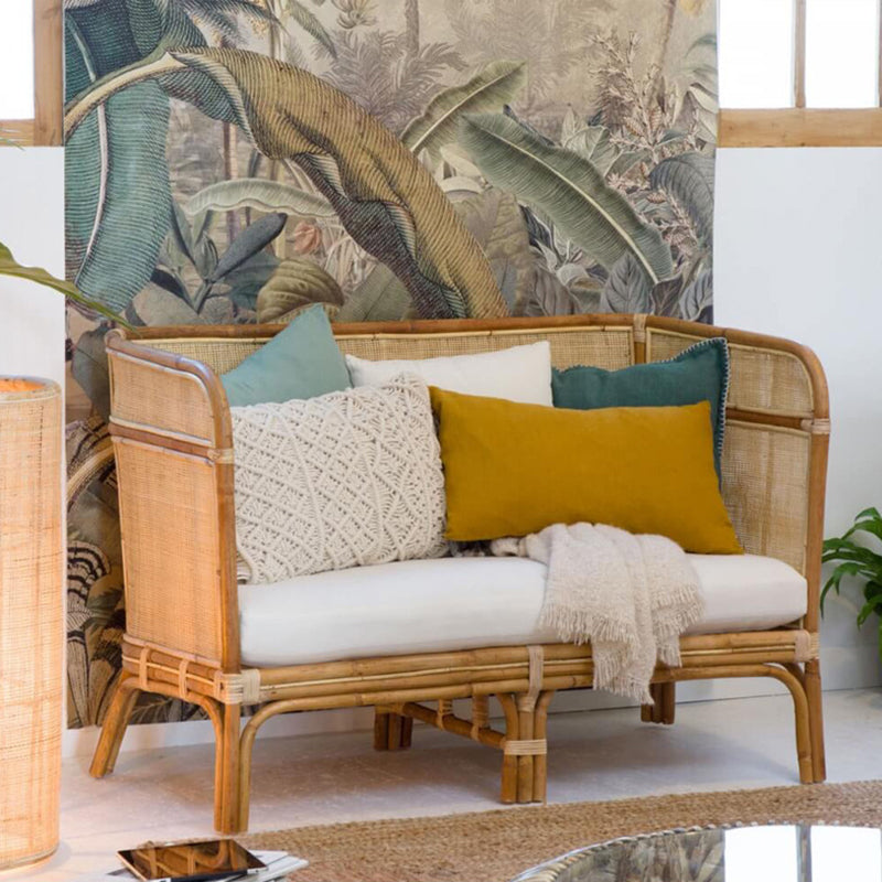 Traditional Chinese Backrest Armrest Sofa: Natural Indonesian Rattan & Handwoven - Waterproof Cushion Zen-Style Chair For Living Room Cuvalon