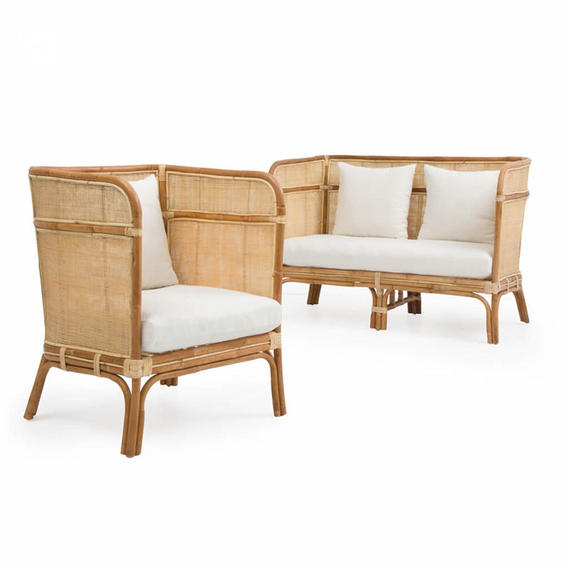Traditional Chinese Backrest Armrest Sofa: Natural Indonesian Rattan & Handwoven - Waterproof Cushion Zen-Style Chair For Living Room Cuvalon