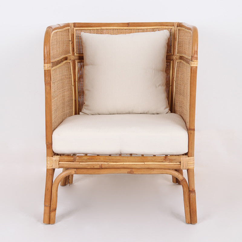 Traditional Chinese Backrest Armrest Sofa: Natural Indonesian Rattan & Handwoven - Waterproof Cushion Zen-Style Chair For Living Room Cuvalon