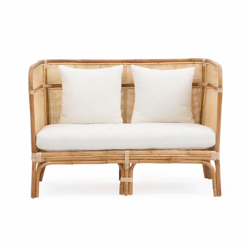 Traditional Chinese Backrest Armrest Sofa: Natural Indonesian Rattan & Handwoven - Waterproof Cushion Zen-Style Chair For Living Room Cuvalon