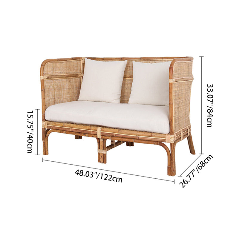 Traditional Chinese Backrest Armrest Sofa: Natural Indonesian Rattan & Handwoven - Waterproof Cushion Zen-Style Chair For Living Room Cuvalon