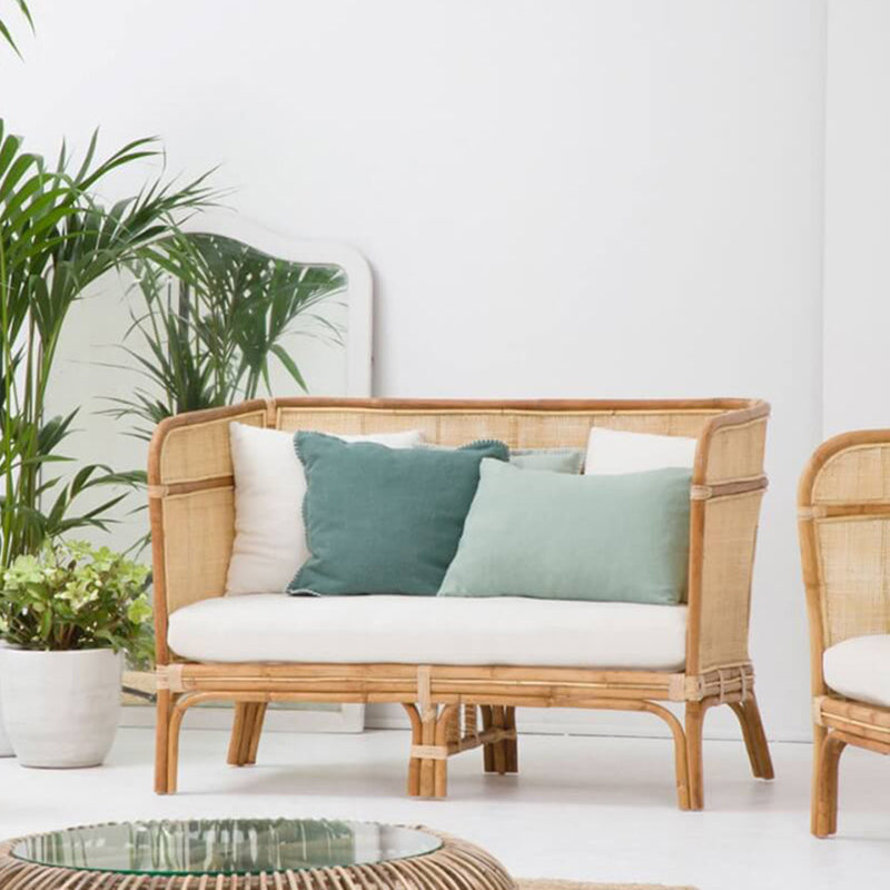 Traditional Chinese Backrest Armrest Sofa: Natural Indonesian Rattan & Handwoven - Waterproof Cushion Zen-Style Chair For Living Room Cuvalon