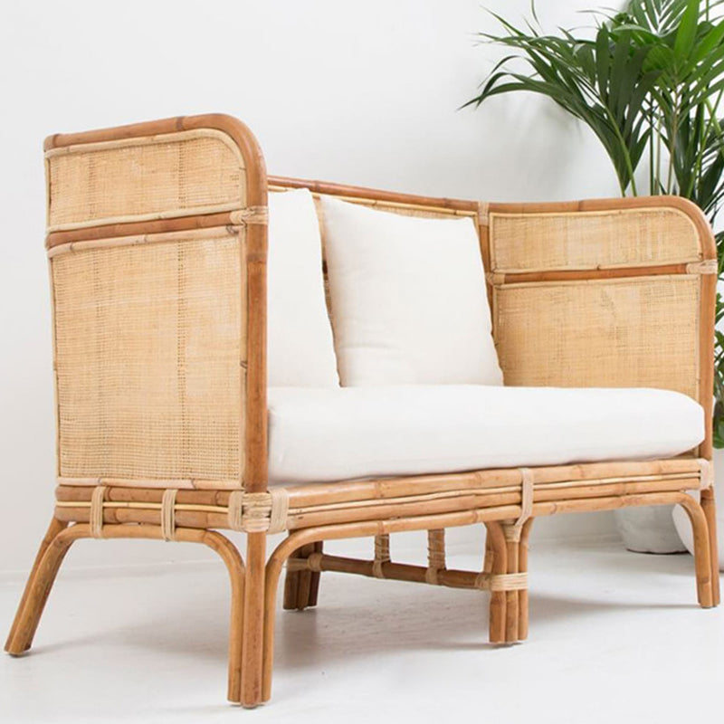 Traditional Chinese Backrest Armrest Sofa: Natural Indonesian Rattan & Handwoven - Waterproof Cushion Zen-Style Chair For Living Room Cuvalon