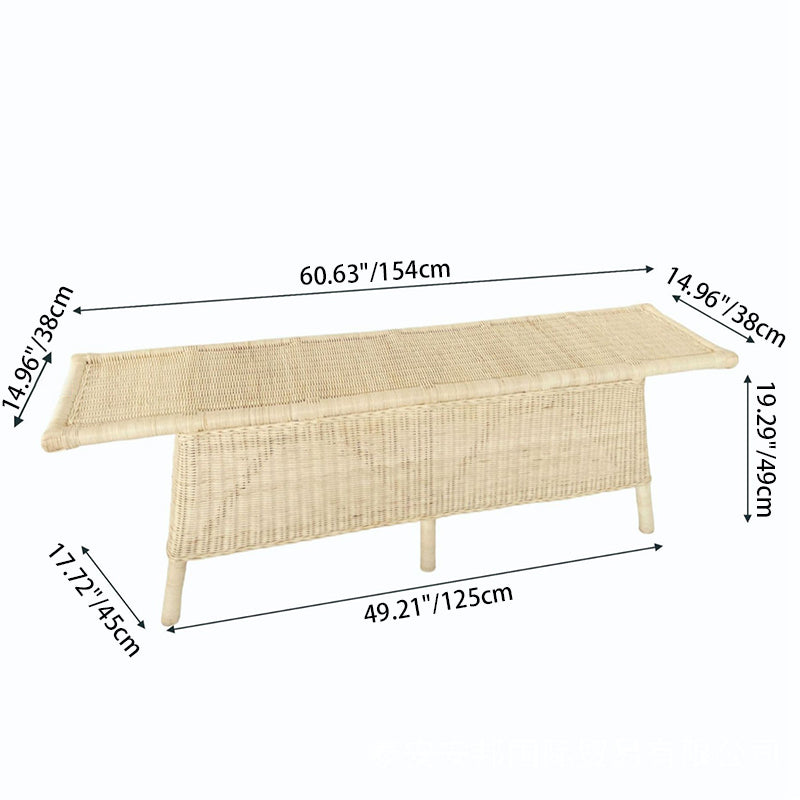 Contemporary Scandinavian Rectangular Bench: Natural Indonesian Rattan & Handwoven - Spacious Seat Shoe Bench For Living Room Cuvalon