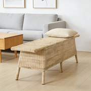 Contemporary Scandinavian Rectangular Bench: Natural Indonesian Rattan & Handwoven - Spacious Seat Shoe Bench For Living Room Cuvalon