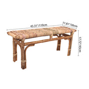 Modern Minimalist Bamboo Rattan Bench Solid Bamboo Frame & Woven Rattan: Sturdy, Lightweight, Eco-Friendly & Breathable Seating For Patio And Balcony Cuvalon
