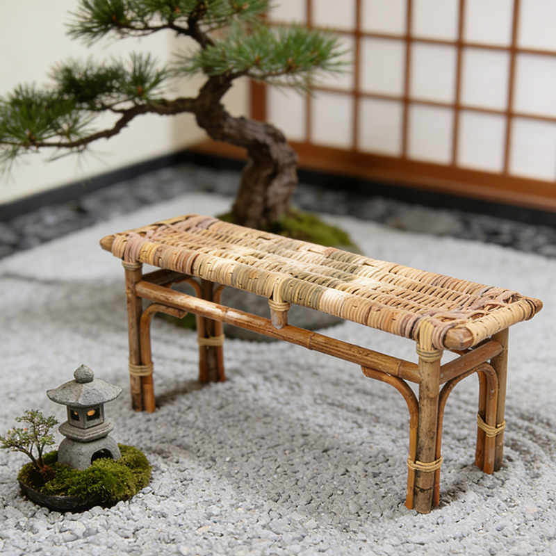 Modern Minimalist Bamboo Rattan Bench Solid Bamboo Frame & Woven Rattan: Sturdy, Lightweight, Eco-Friendly & Breathable Seating For Patio And Balcony Cuvalon