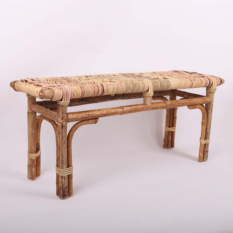 Modern Minimalist Bamboo Rattan Bench Solid Bamboo Frame & Woven Rattan: Sturdy, Lightweight, Eco-Friendly & Breathable Seating For Patio And Balcony Cuvalon