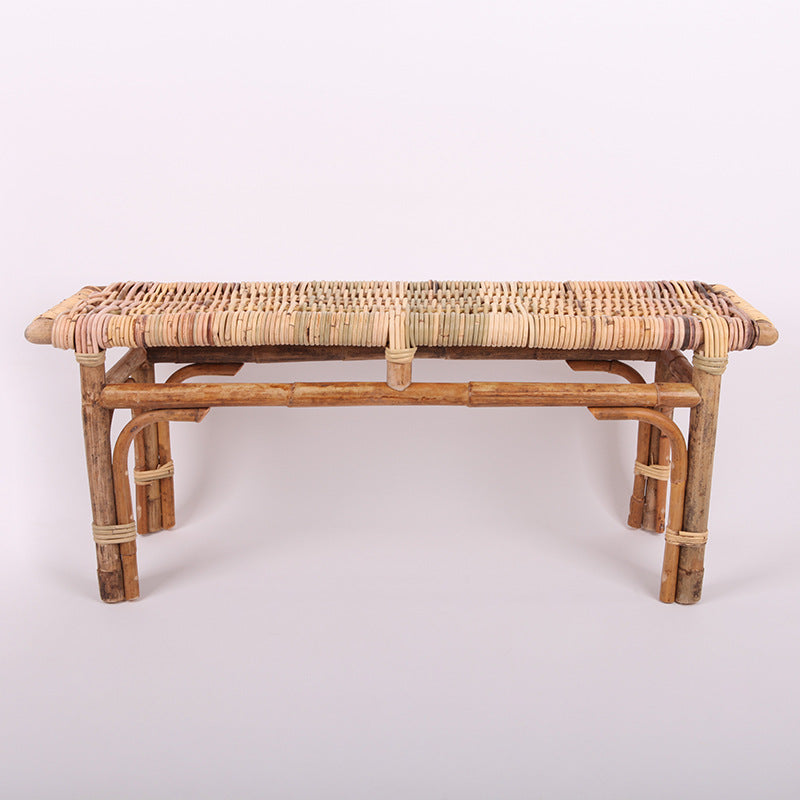 Modern Minimalist Bamboo Rattan Bench Solid Bamboo Frame & Woven Rattan: Sturdy, Lightweight, Eco-Friendly & Breathable Seating For Patio And Balcony Cuvalon