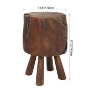 Rustic Round Solid Wood Stool - Vintage Hand-Carved Side Table: Heavy Duty, Natural Edge & Stable Flared Legs For Garden, Patio & Home Cuvalon