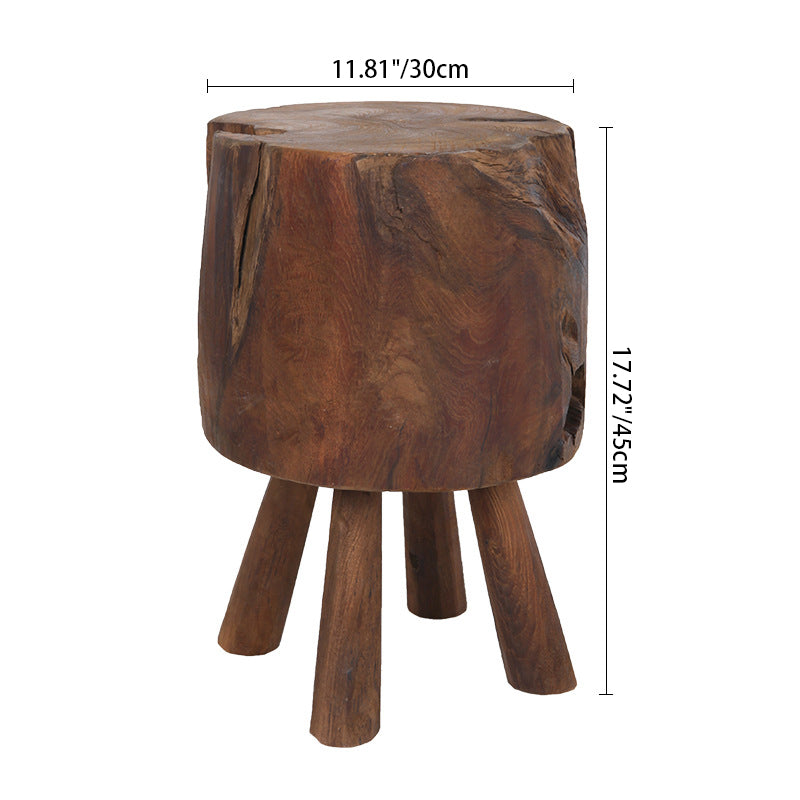 Rustic Round Solid Wood Stool - Vintage Hand-Carved Side Table: Heavy Duty, Natural Edge & Stable Flared Legs For Garden, Patio & Home Cuvalon