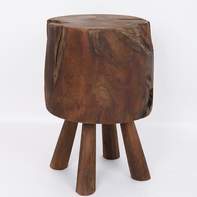 Rustic Round Solid Wood Stool - Vintage Hand-Carved Side Table: Heavy Duty, Natural Edge & Stable Flared Legs For Garden, Patio & Home Cuvalon