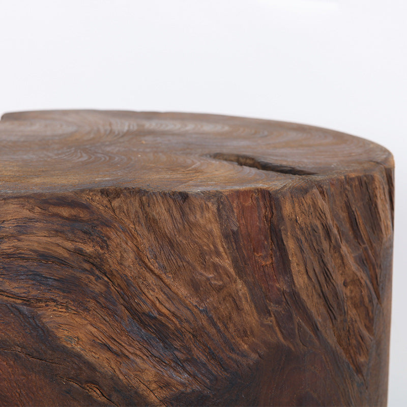 Rustic Round Solid Wood Stool - Vintage Hand-Carved Side Table: Heavy Duty, Natural Edge & Stable Flared Legs For Garden, Patio & Home Cuvalon