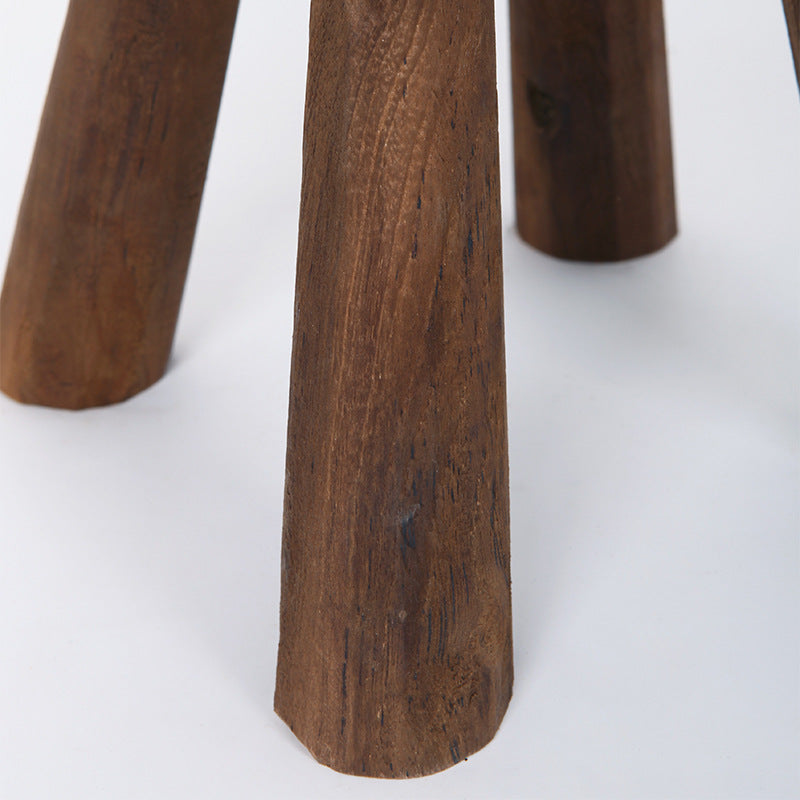 Rustic Round Solid Wood Stool - Vintage Hand-Carved Side Table: Heavy Duty, Natural Edge & Stable Flared Legs For Garden, Patio & Home Cuvalon