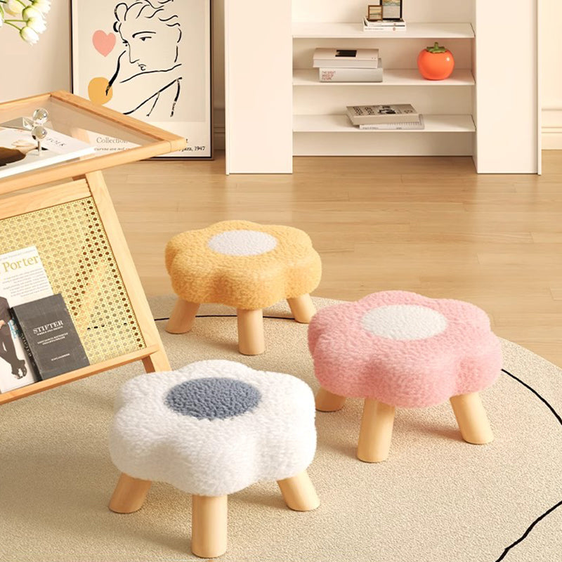 Contemporary Creative Kids Lamb Fleece Flower-Shaped Stackable Low Stool Backless Armless Design For Living Room & Bedroom Cuvalon