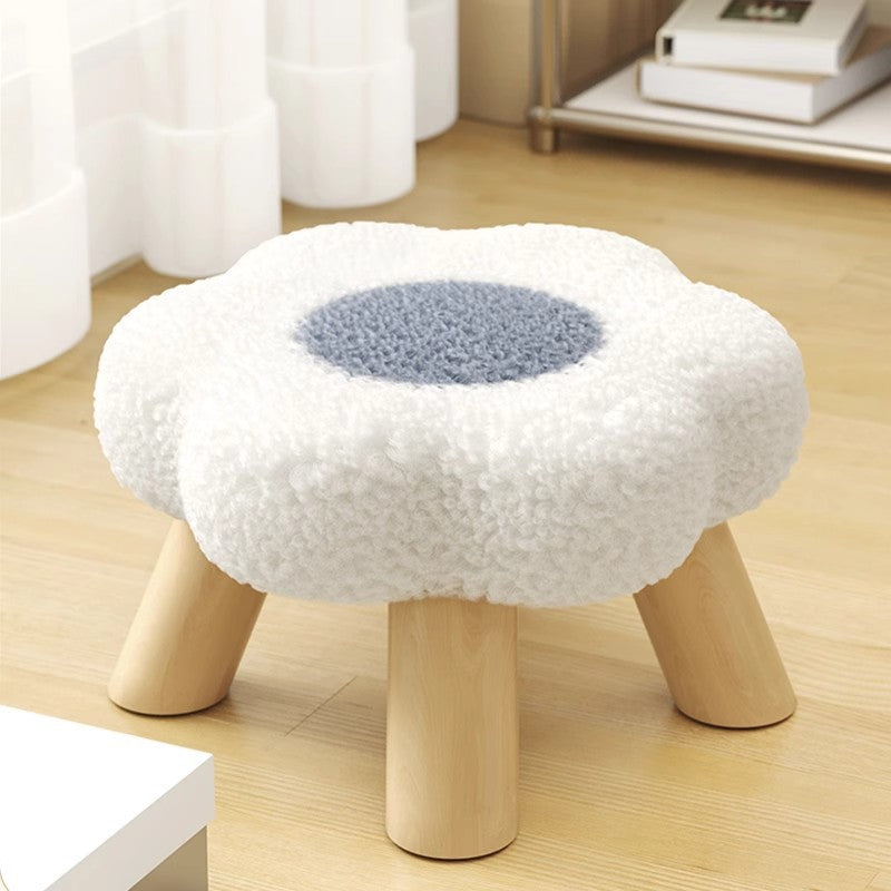 Contemporary Creative Kids Lamb Fleece Flower-Shaped Stackable Low Stool Backless Armless Design For Living Room & Bedroom Cuvalon