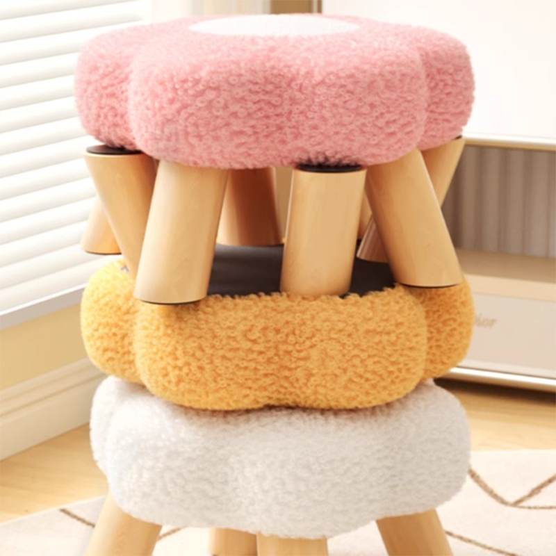 Contemporary Creative Kids Lamb Fleece Flower-Shaped Stackable Low Stool Backless Armless Design For Living Room & Bedroom Cuvalon