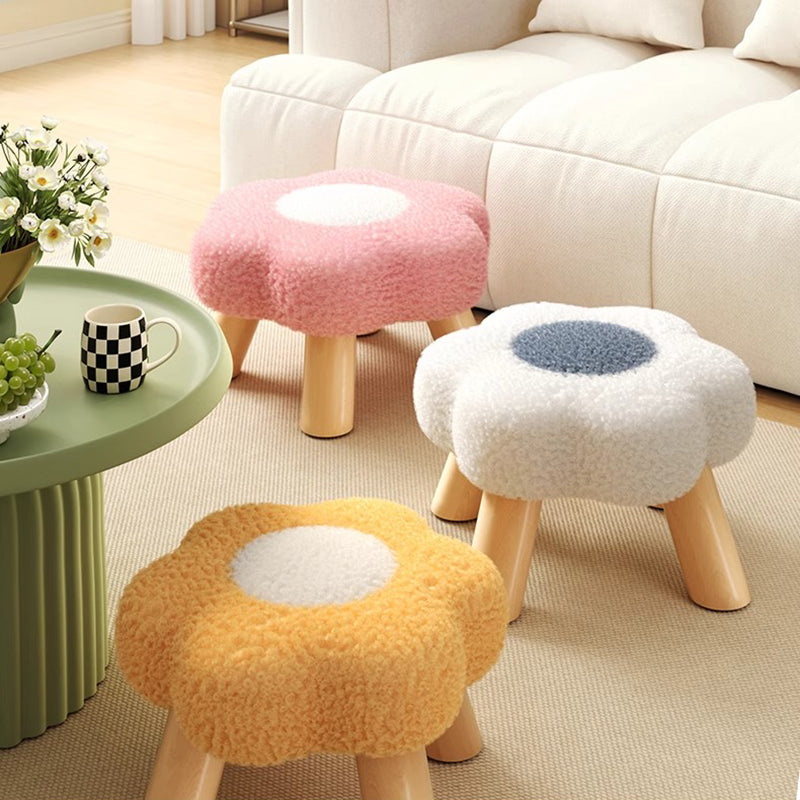 Contemporary Creative Kids Lamb Fleece Flower-Shaped Stackable Low Stool Backless Armless Design For Living Room & Bedroom Cuvalon