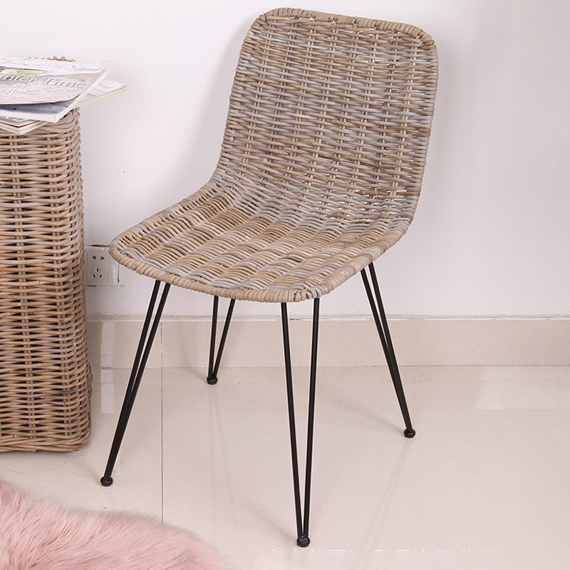 Contemporary Boho Rectangular Dining Chair - Premium Indonesian Rattan: Handwoven Natural Weave, Eco-Friendly Comfort & Sturdy Iron Legs For Dining Room Cuvalon