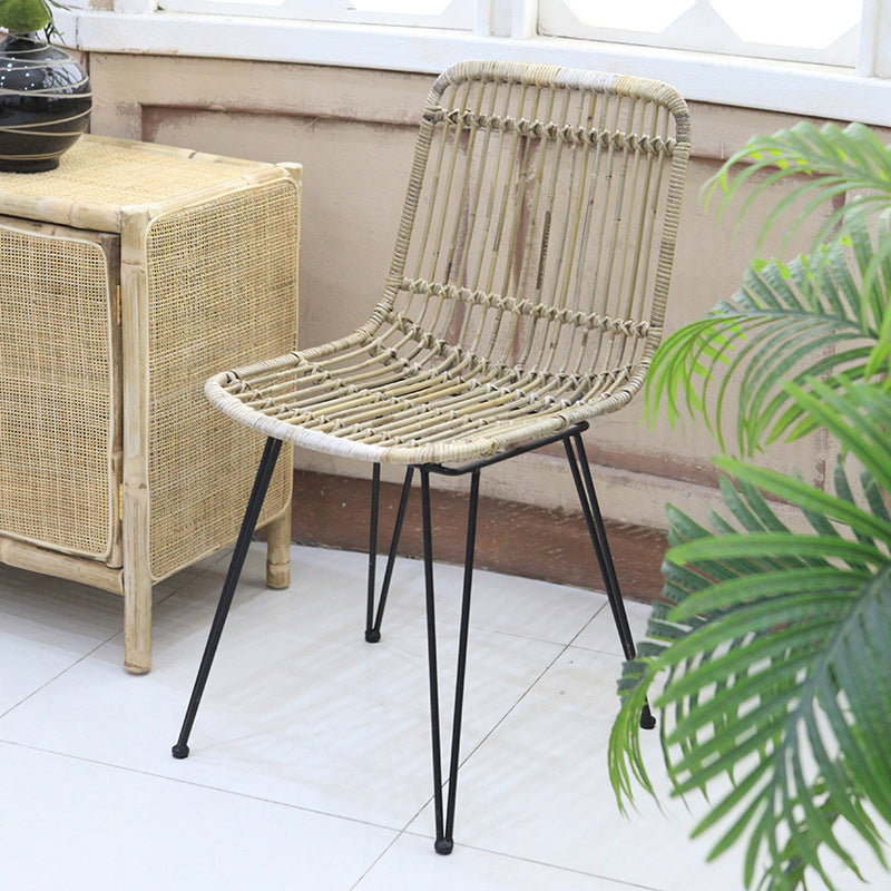 Contemporary Boho Rectangular Dining Chair - Premium Indonesian Rattan: Handwoven Natural Weave, Eco-Friendly Comfort & Sturdy Iron Legs For Dining Room Cuvalon