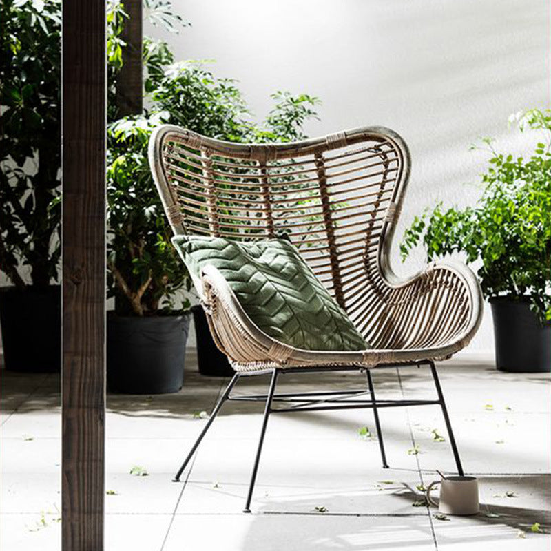 Contemporary Boho Accent Chair - Premium Indonesian Rattan: Natural Weave, Eco-Friendly Comfort & Sturdy Iron Leg Support For Living Room Cuvalon