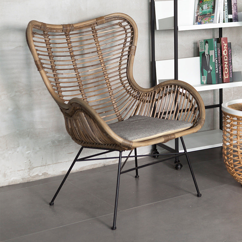 Contemporary Boho Accent Chair - Premium Indonesian Rattan: Natural Weave, Eco-Friendly Comfort & Sturdy Iron Leg Support For Living Room Cuvalon