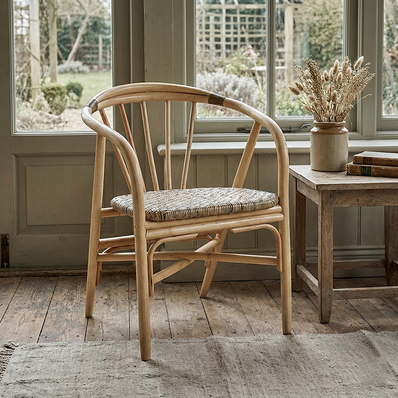 Contemporary Boho Accent Chair - Premium Indonesian Rattan: Hand-Woven Craftsmanship, Natural Rattan Texture, Durable & Skin-Friendly For Living Room & Bedroom Cuvalon