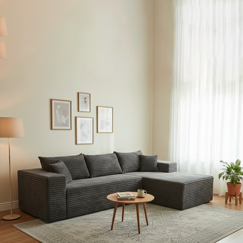 Compact 35D High-Resilience Foam Compression Sofa - Nordic Soft Corduroy Fabric Easy Storage For Living Room & Bedroom Cuvalon