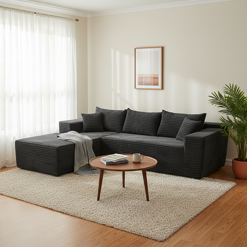 Compact 35D High-Resilience Foam Compression Sofa - Nordic Soft Corduroy Fabric Easy Storage For Living Room & Bedroom Cuvalon