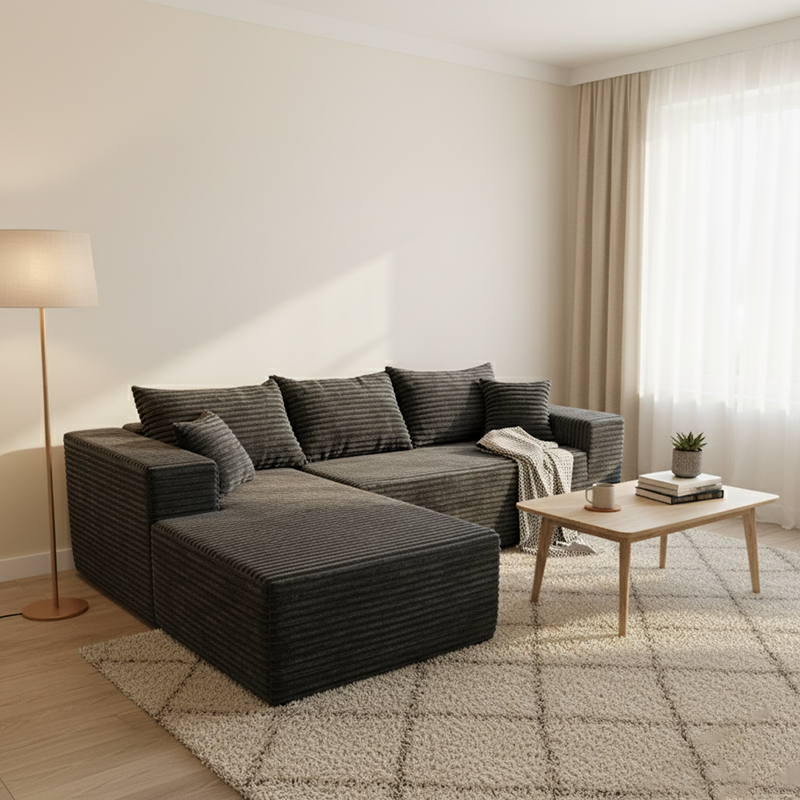 Compact 35D High-Resilience Foam Compression Sofa - Nordic Soft Corduroy Fabric Easy Storage For Living Room & Bedroom Cuvalon
