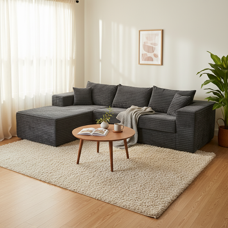 Compact 35D High-Resilience Foam Compression Sofa - Nordic Soft Corduroy Fabric Easy Storage For Living Room & Bedroom Cuvalon
