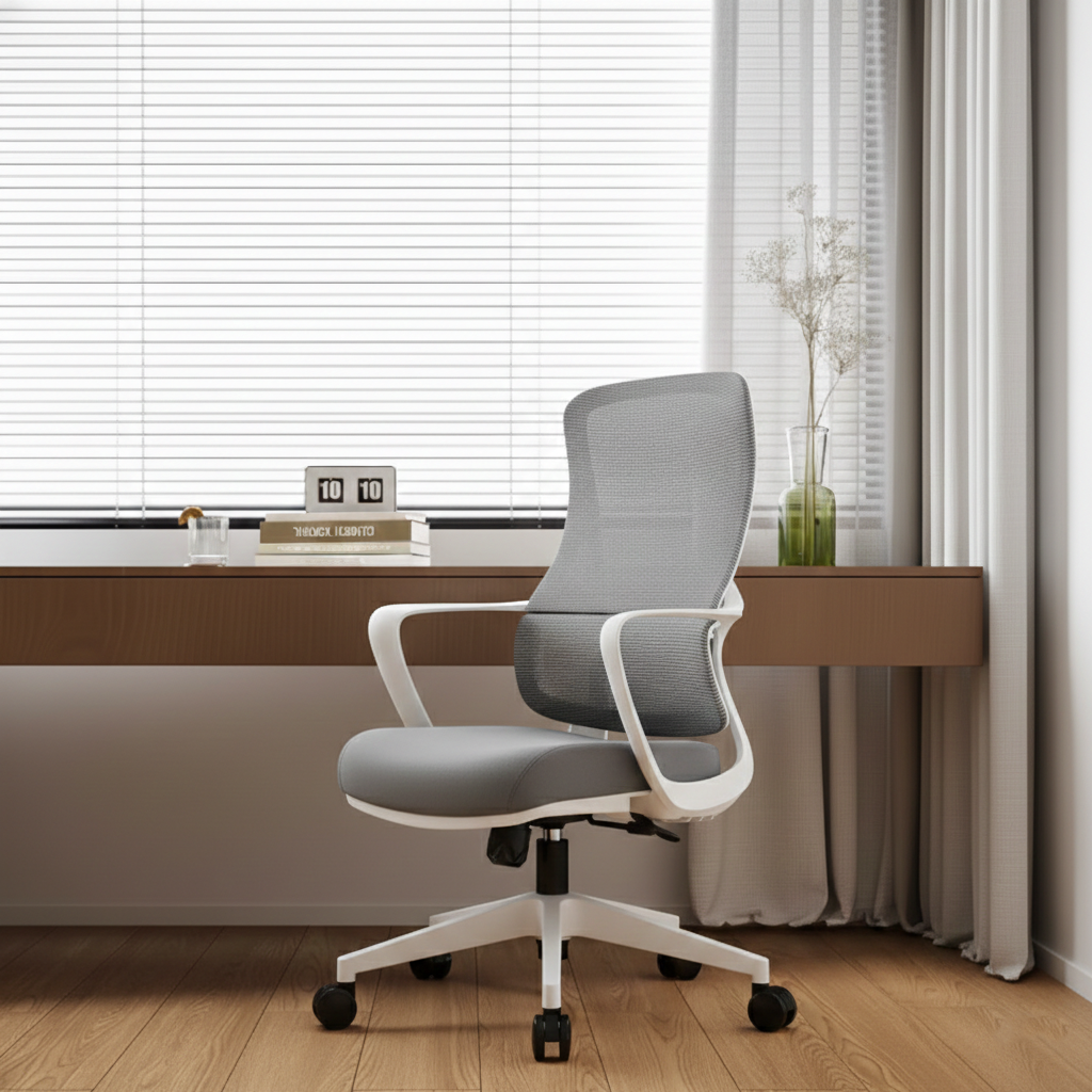 Memory Sponge Seat & Breathable Mesh Back Desk Chair - Minimalist PU Silent Casters & Butterfly Base For Home Office Cuvalon