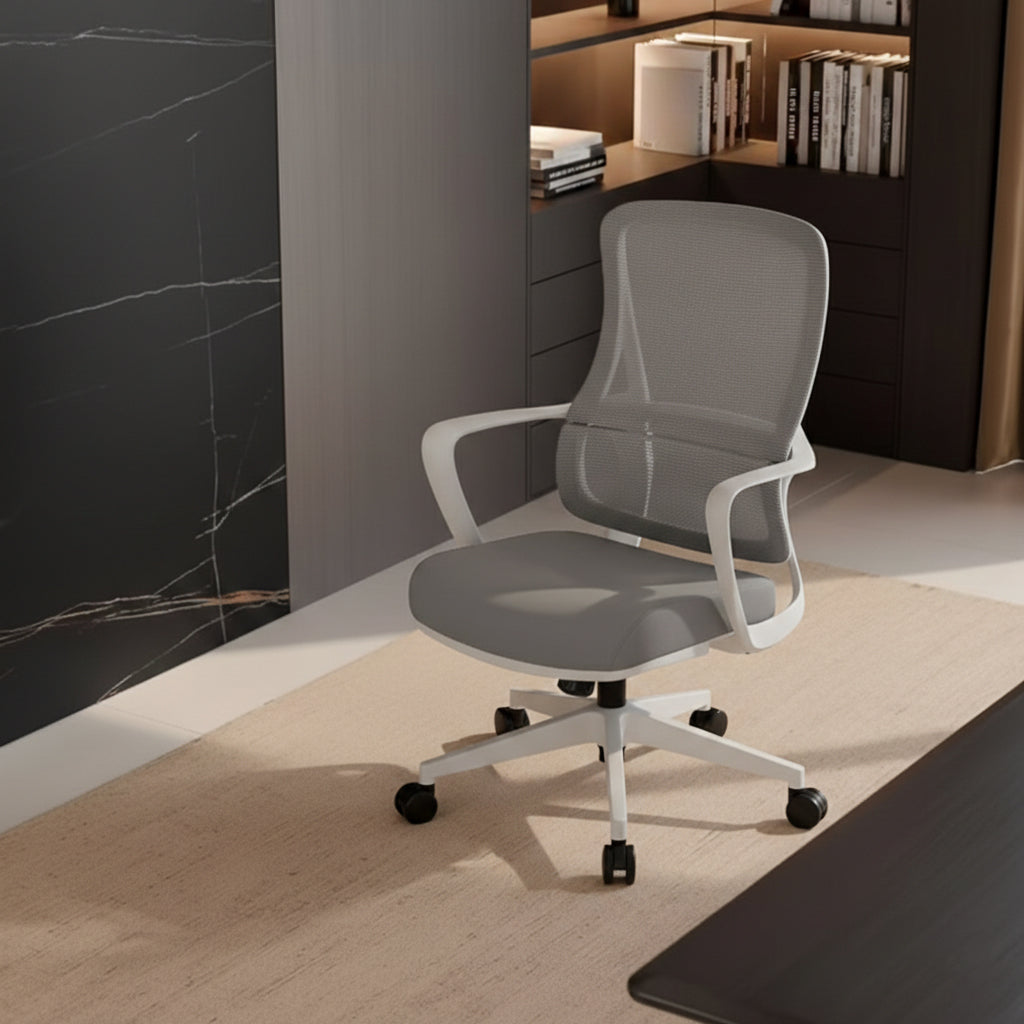 Memory Sponge Seat & Breathable Mesh Back Desk Chair - Minimalist PU Silent Casters & Butterfly Base For Home Office Cuvalon