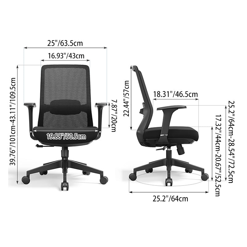 Adjustable Lumbar Support Ergonomic Mid-Back Desk Chair - Minimalist Memory Sponge Seat & BIFMA-Approved Casters For Home Office Cuvalon