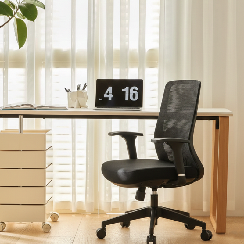 Adjustable Lumbar Support Ergonomic Mid-Back Desk Chair - Minimalist Memory Sponge Seat & BIFMA-Approved Casters For Home Office Cuvalon