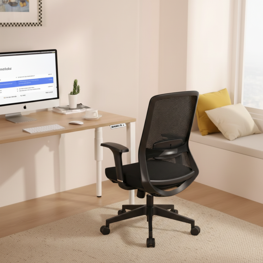 Adjustable Lumbar Support Ergonomic Mid-Back Desk Chair - Minimalist Memory Sponge Seat & BIFMA-Approved Casters For Home Office Cuvalon