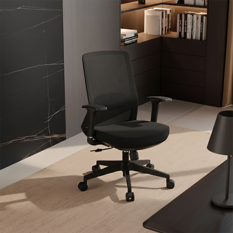 Adjustable Lumbar Support Ergonomic Mid-Back Desk Chair - Minimalist Memory Sponge Seat & BIFMA-Approved Casters For Home Office Cuvalon