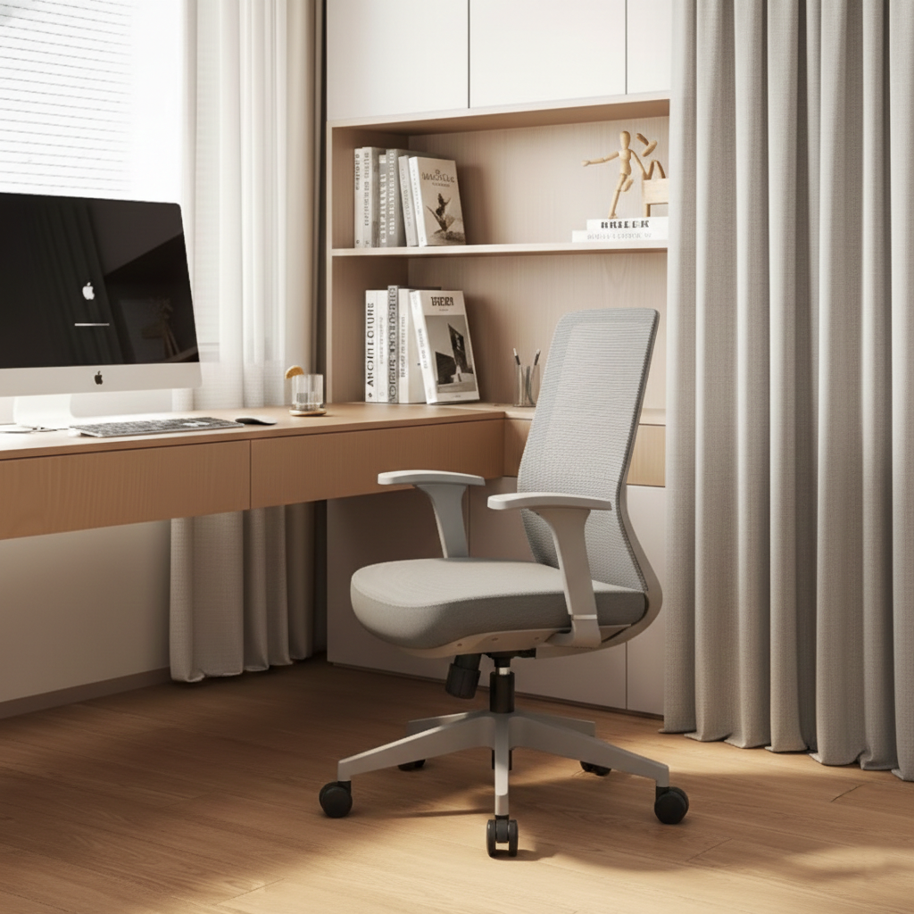Ergonomic Mid-Back Desk Chair - Minimalist Office Chair With Adjustable Lumbar Support & Memory Sponge Seat For Home Office Cuvalon