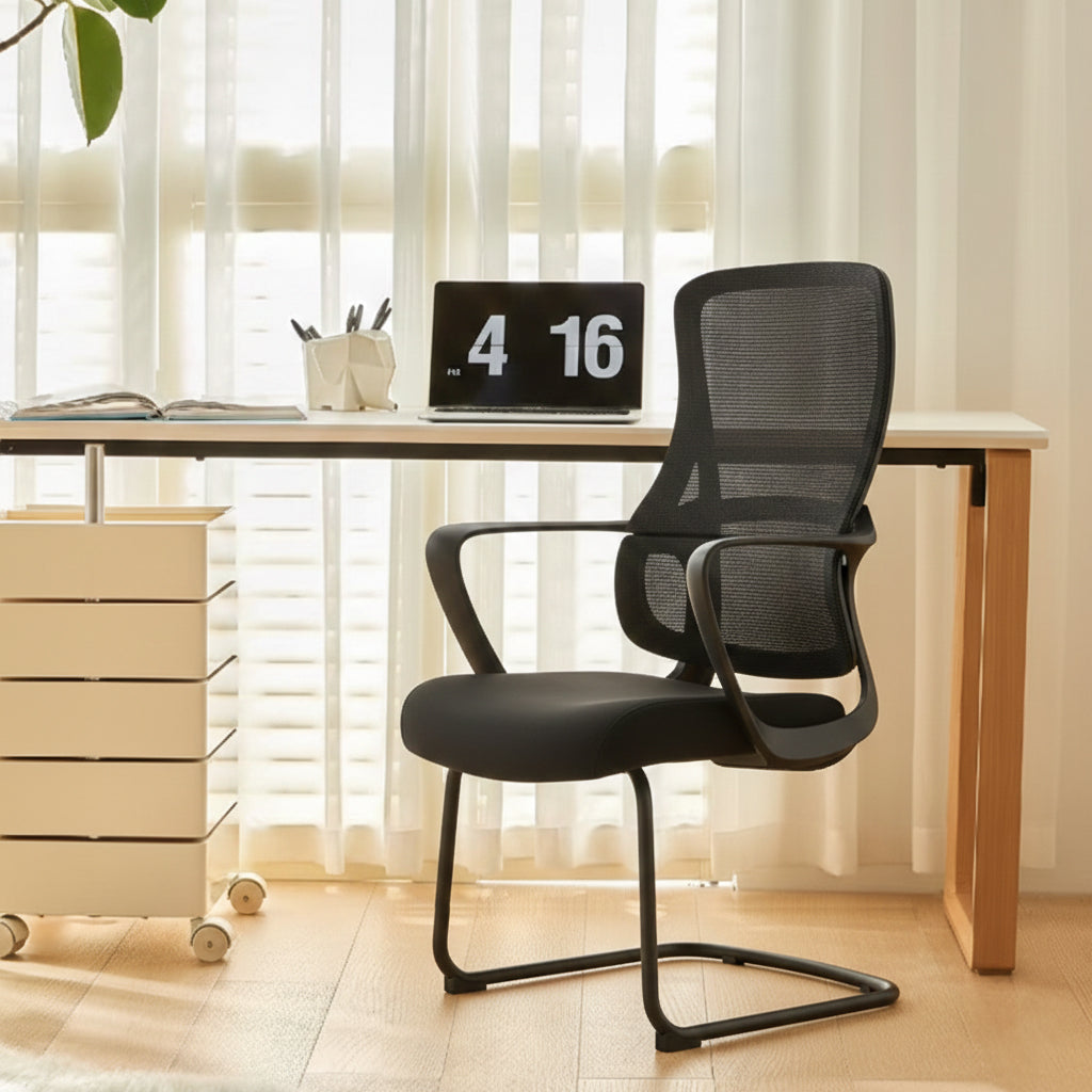 Stylish Black Mesh Executive Desk Chair - Minimalist High-End Visitor Chair With Memory Foam Seat & Steel Frame For Home Office Cuvalon
