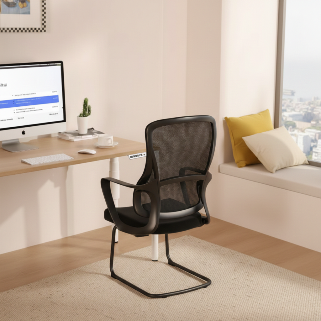 Stylish Black Mesh Executive Desk Chair - Minimalist High-End Visitor Chair With Memory Foam Seat & Steel Frame For Home Office Cuvalon