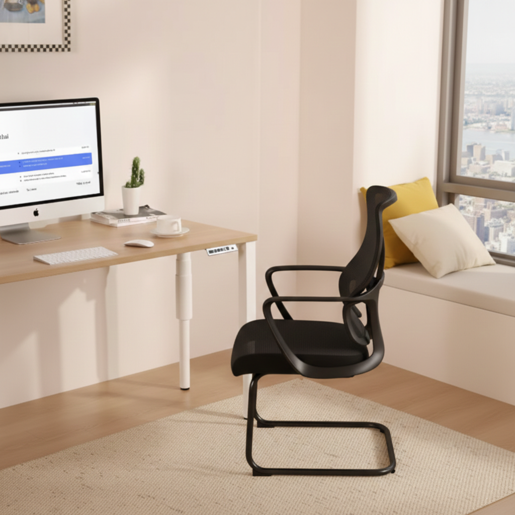 Stylish Black Mesh Executive Desk Chair - Minimalist High-End Visitor Chair With Memory Foam Seat & Steel Frame For Home Office Cuvalon